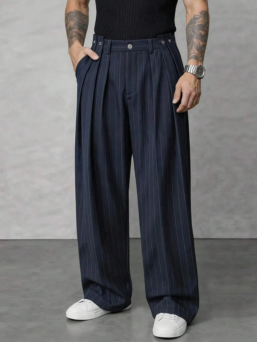Men's Navy Blue Striped Long Pants