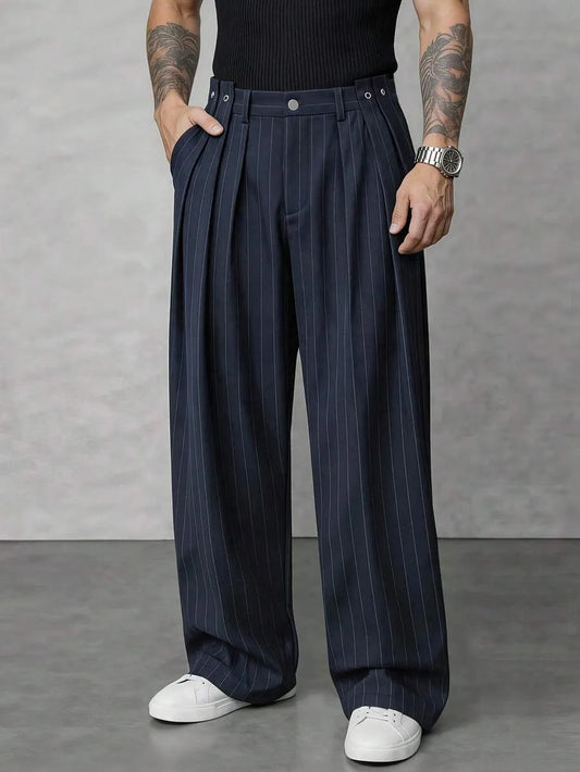 Men's Navy Blue Striped Long Pants